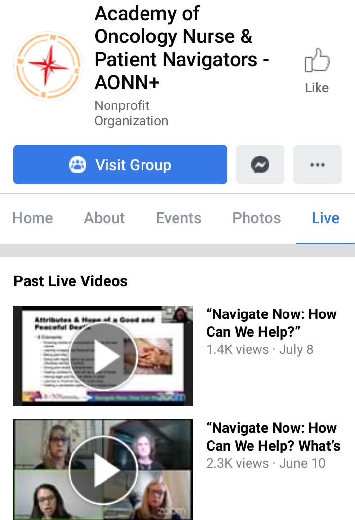 Facebook page of AONN+ on mobile