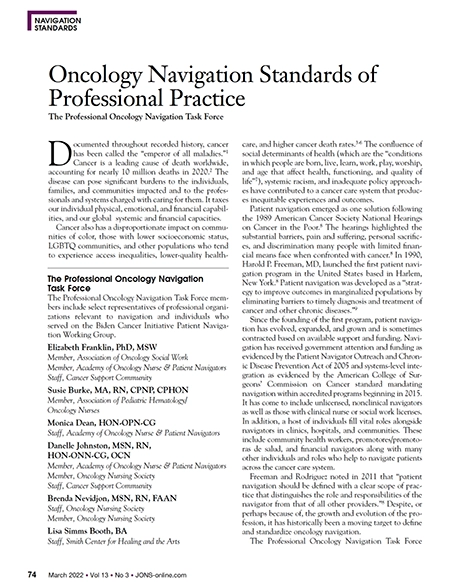 Oncology Navigation Standards of Professional Practice