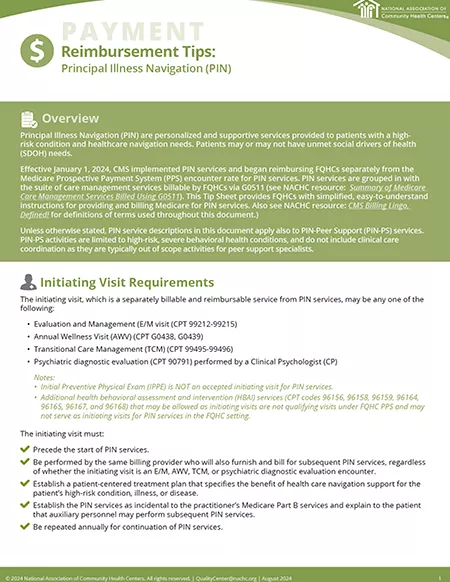 PAYMENT Reimbursement Tips: Principal Illness Navigation (PIN) 